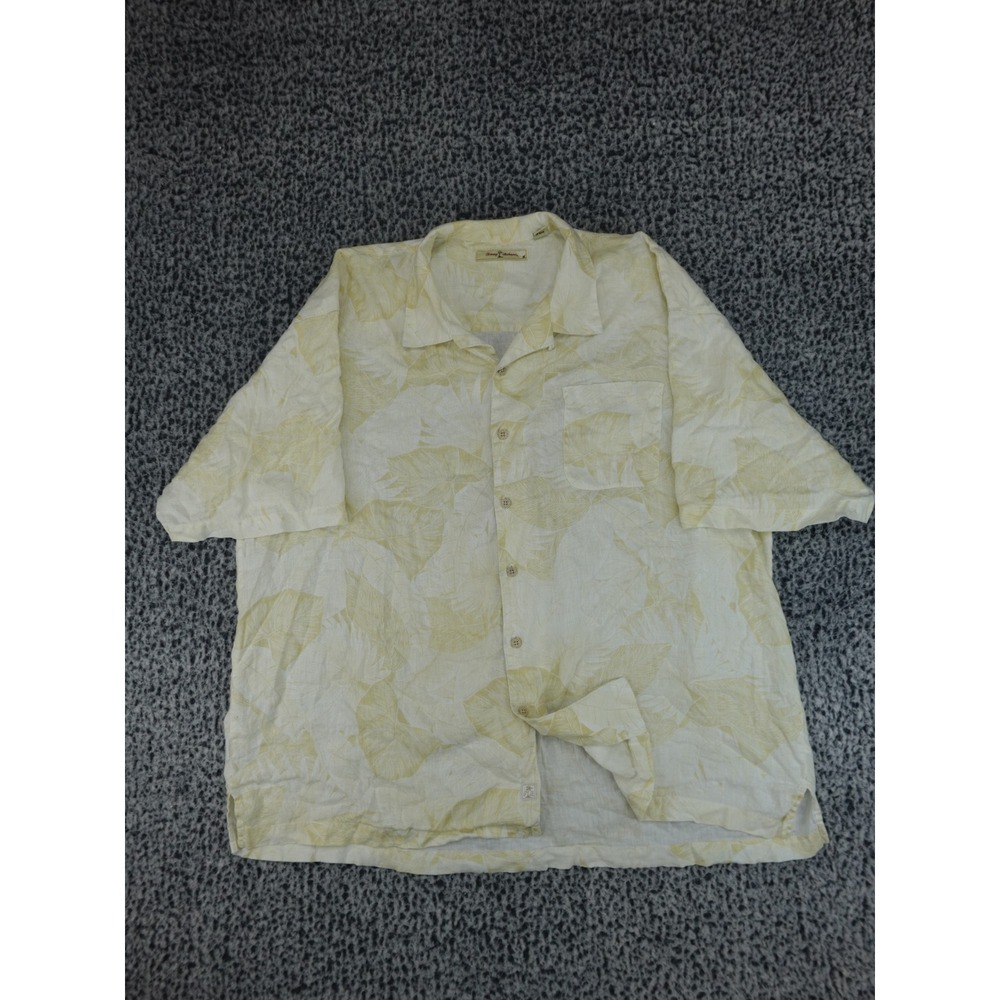 Tommy Bahama Shirt Mens XXL Linen Tropical Leaf Short Sleeve Camp Button Up